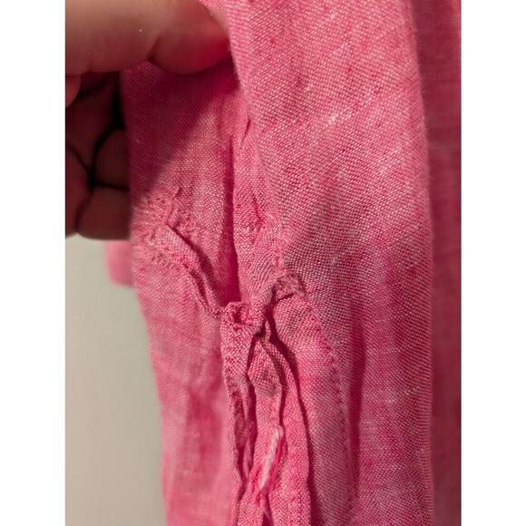 Isaac Mizrahi 100% Linen Long Sleeve Tunic Top Womens L Pink Barbiecore Collared - Picture 3 of 6